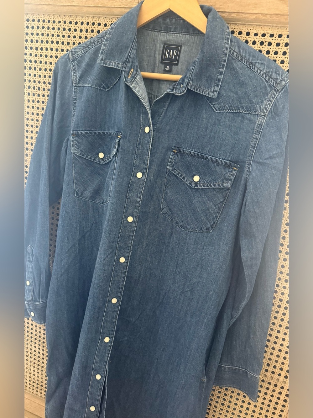GAP Blue Denim Shirt Dress with Snap Buttons